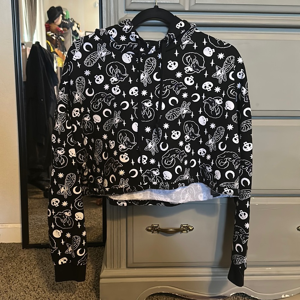 Crop top black cat hoodie